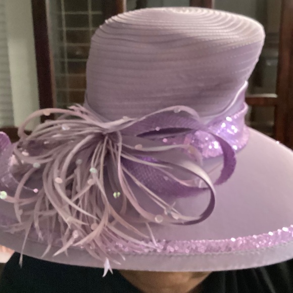 Lilac Feather and Sequins Slanted Elegant Hat main image 5